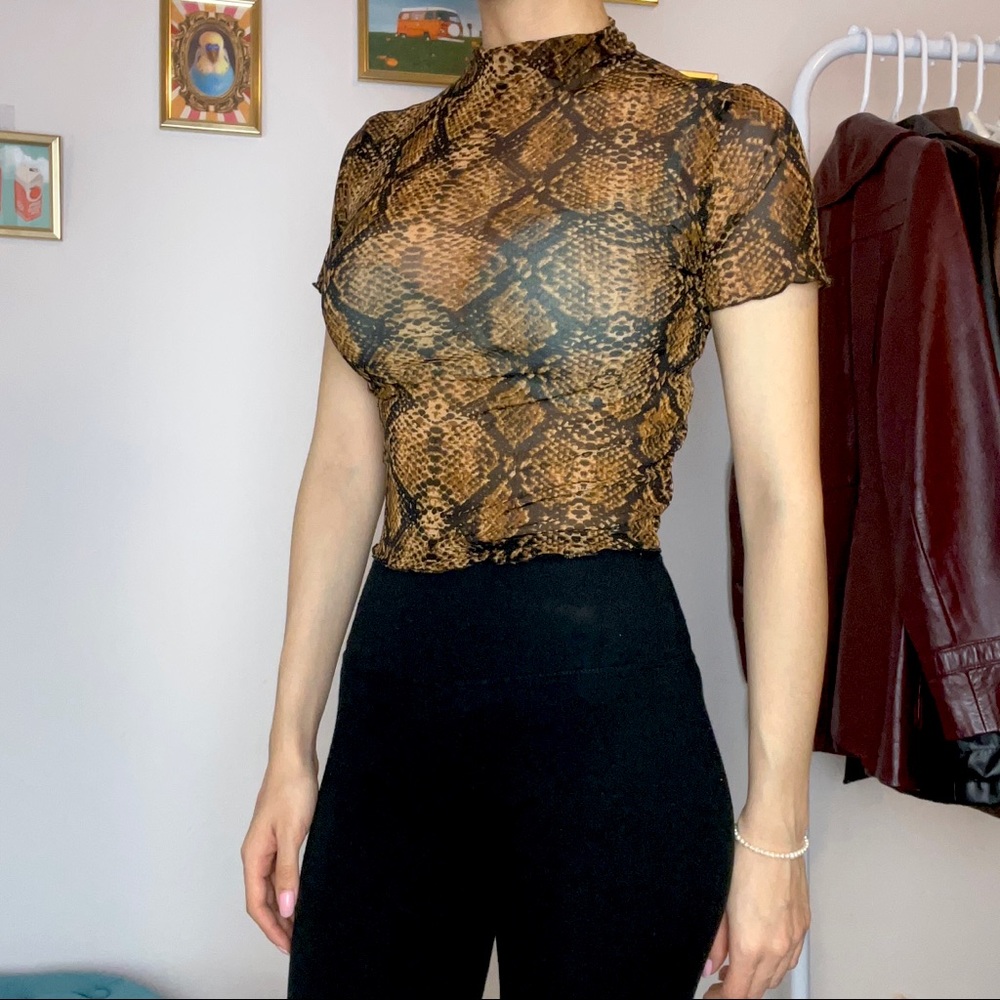 FOREVER21 Mesh Snake Print Top